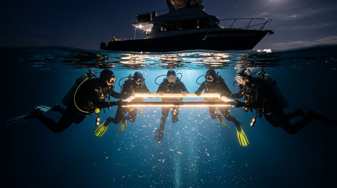 Technical diver with stage cylinders descending into deep blue water off Lebanon